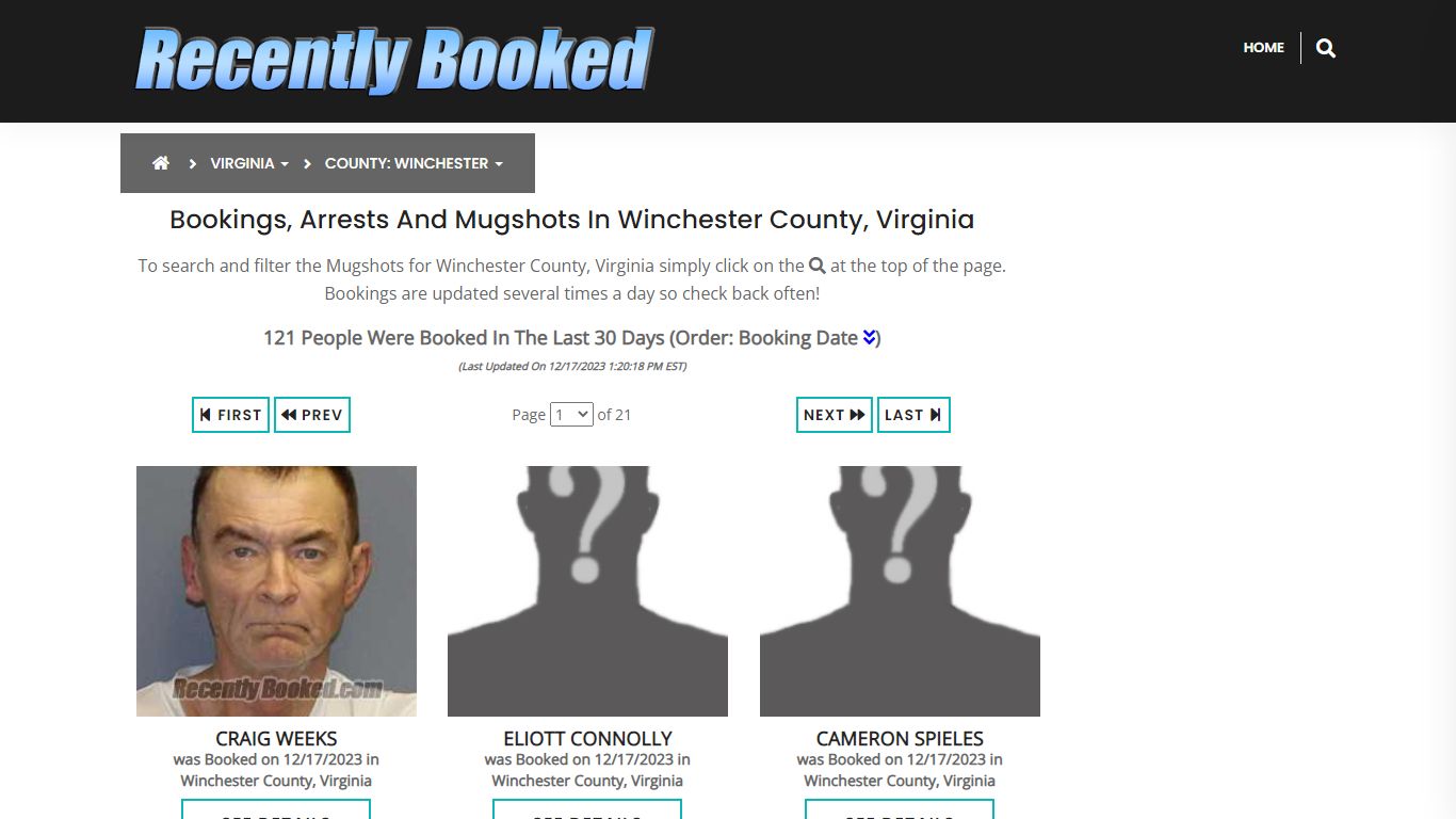 Bookings, Arrests and Mugshots in Winchester County, Virginia