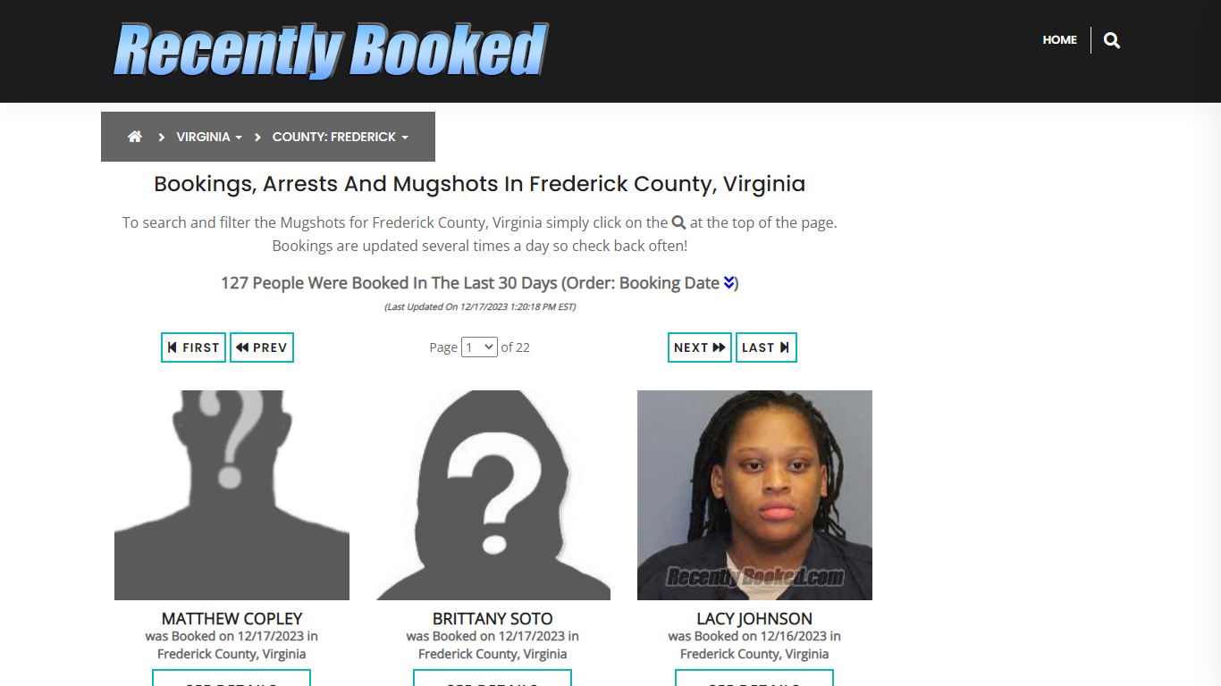 Bookings, Arrests and Mugshots in Frederick County, Virginia