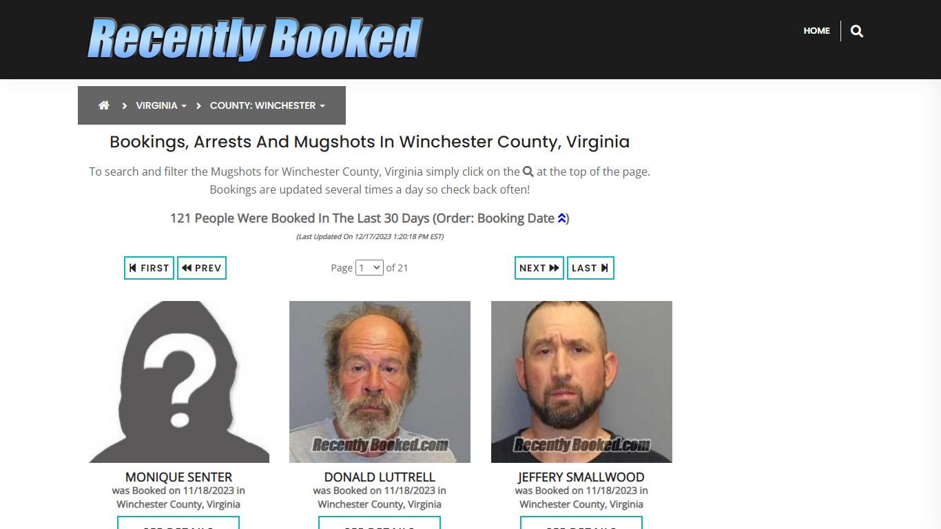 Bookings, Arrests and Mugshots in Winchester County, Virginia